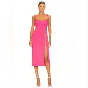 NWT NBD Revolve Fleure Hot Pink Crystal Studded Slit Strappy Jersey Midi Dress M